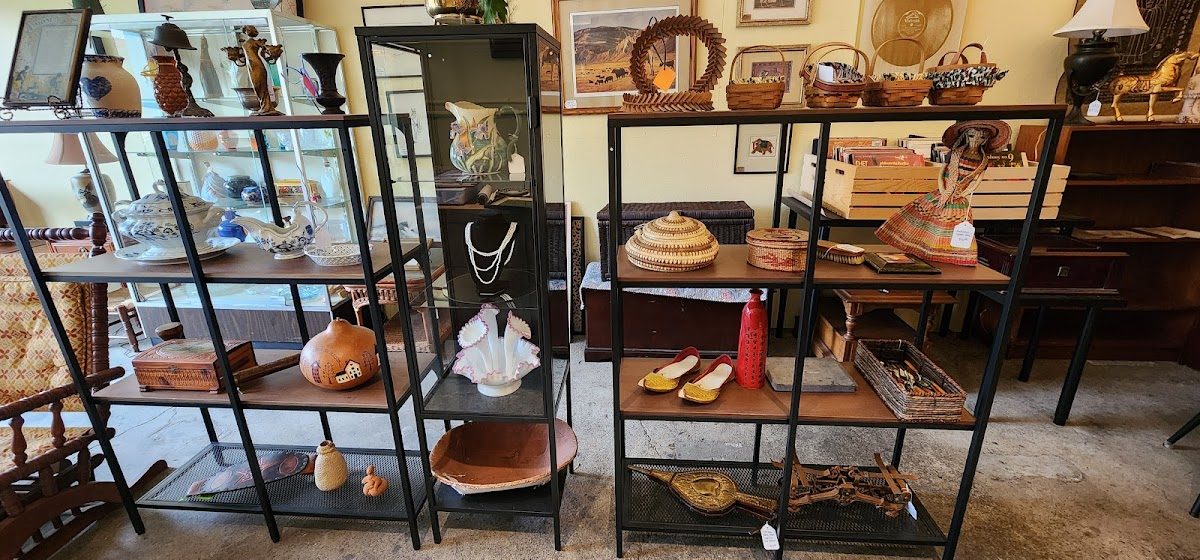 Shelves of collectibles and jewelry
